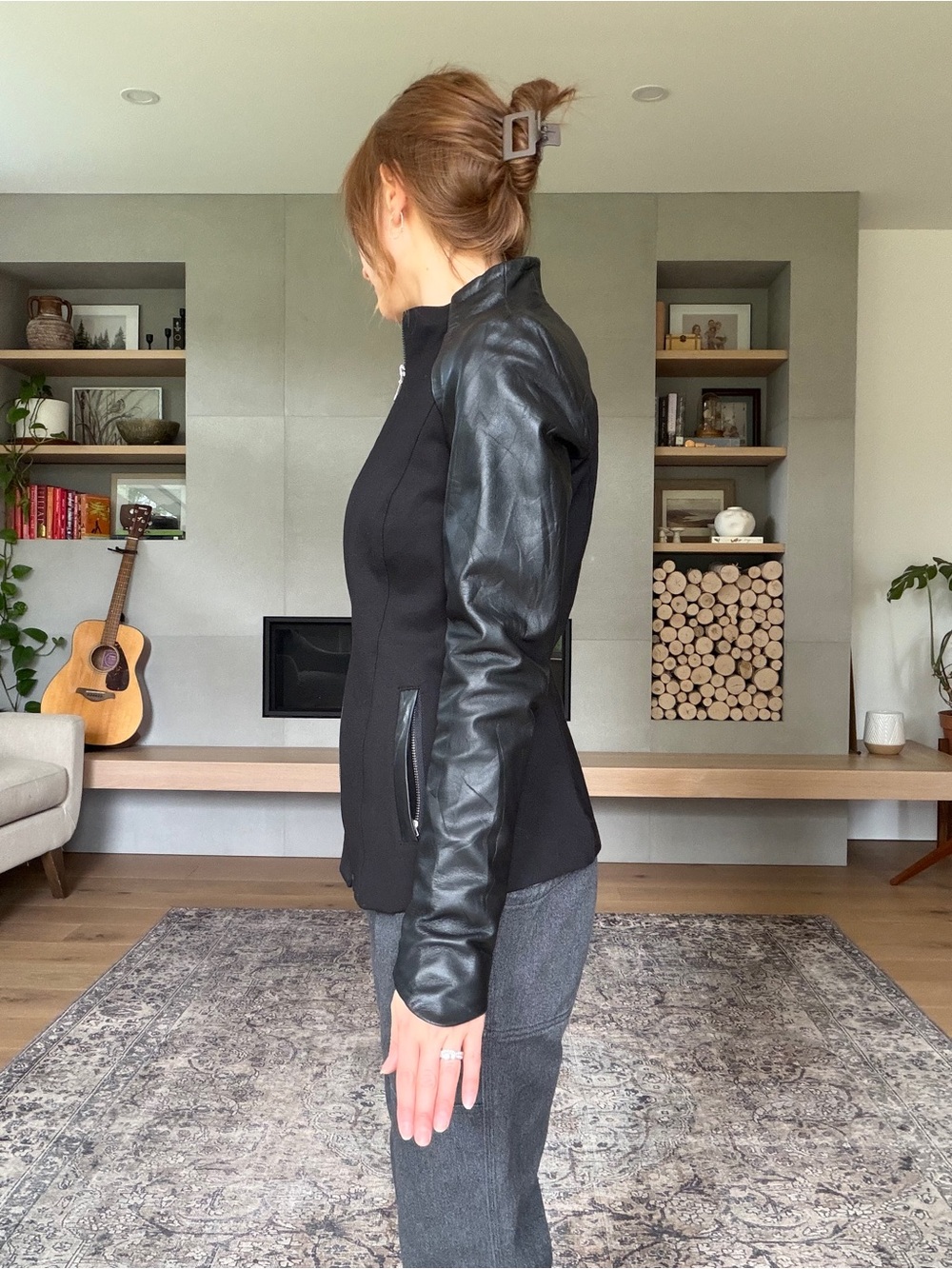 Danier Black Zip-Up Jacket with Leather Sleeves - Picture 4 of 13